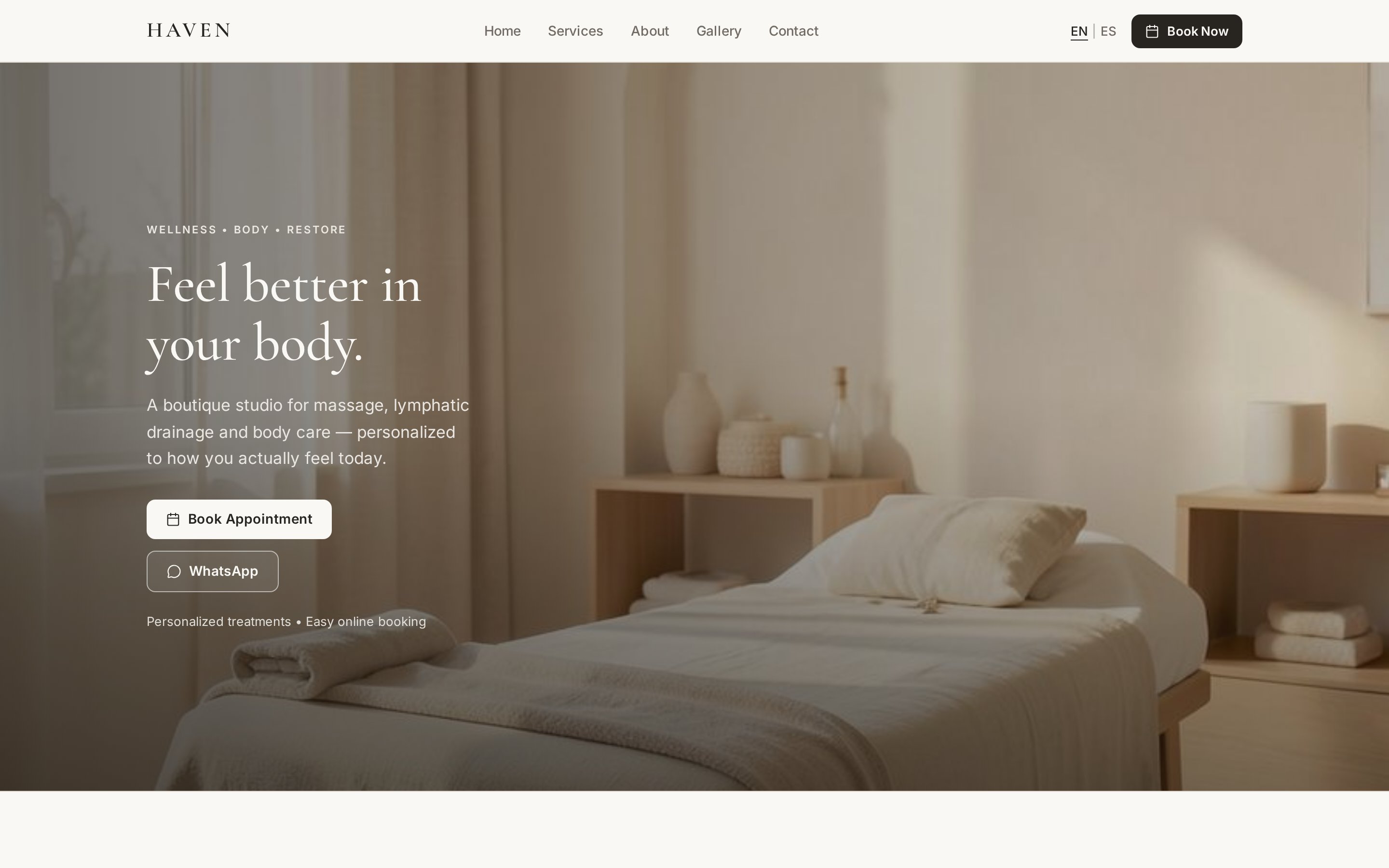 Haven Wellness Studio — vista de escritorio