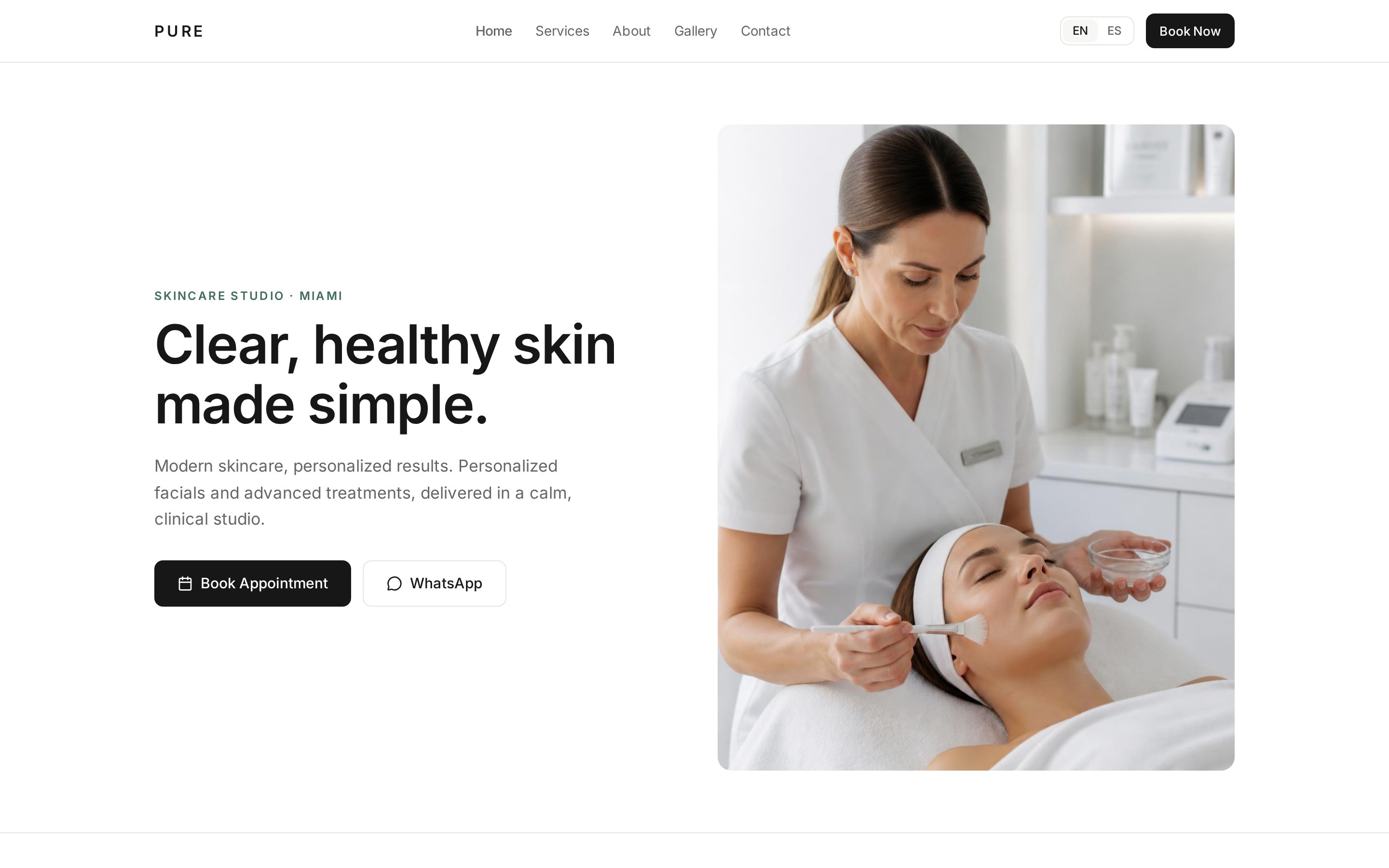 Pure Skin Studio — vista de escritorio